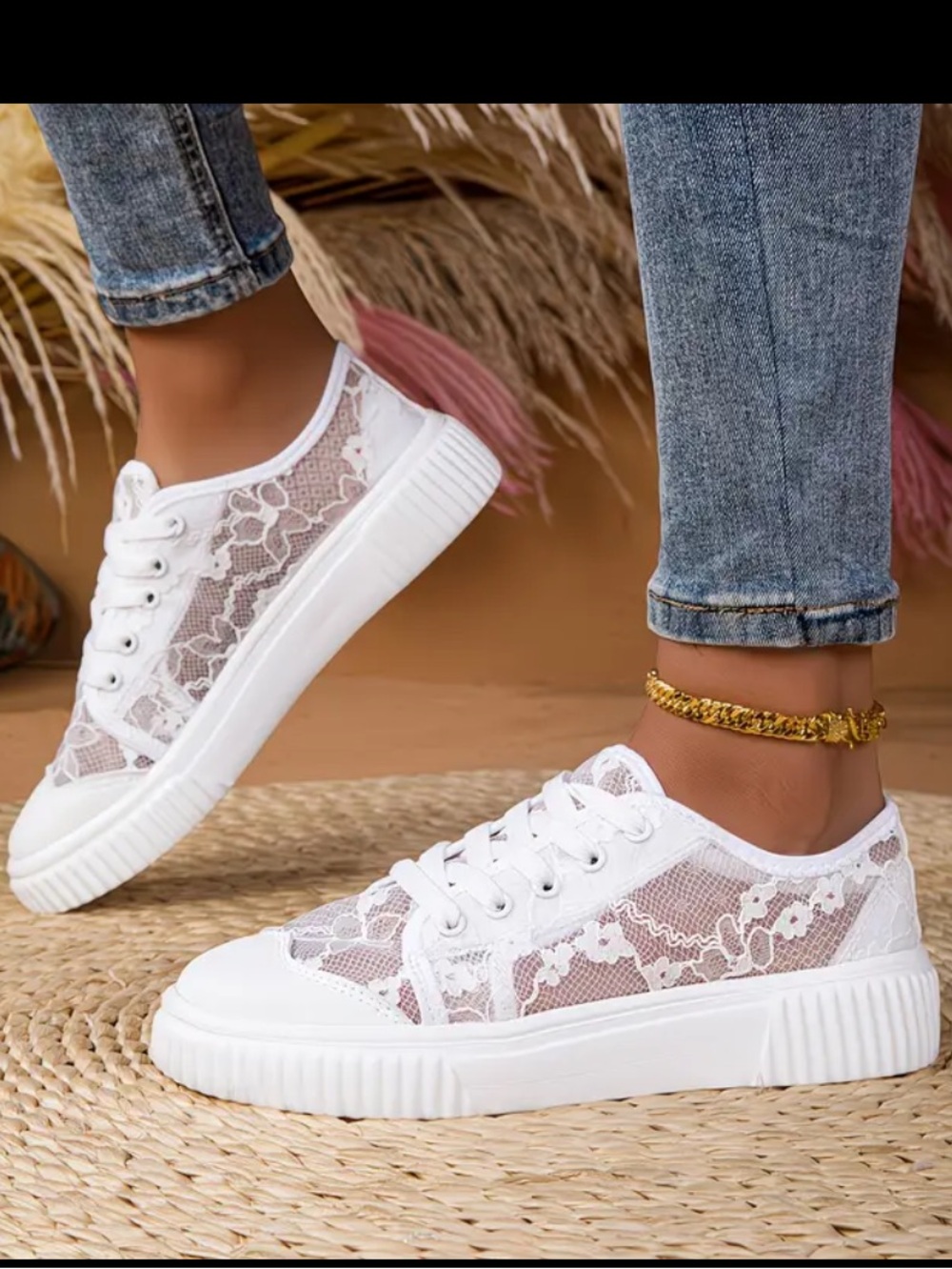 FASHION White Lace Dress Up Platform Wedding Sneakers Size 9  NIB